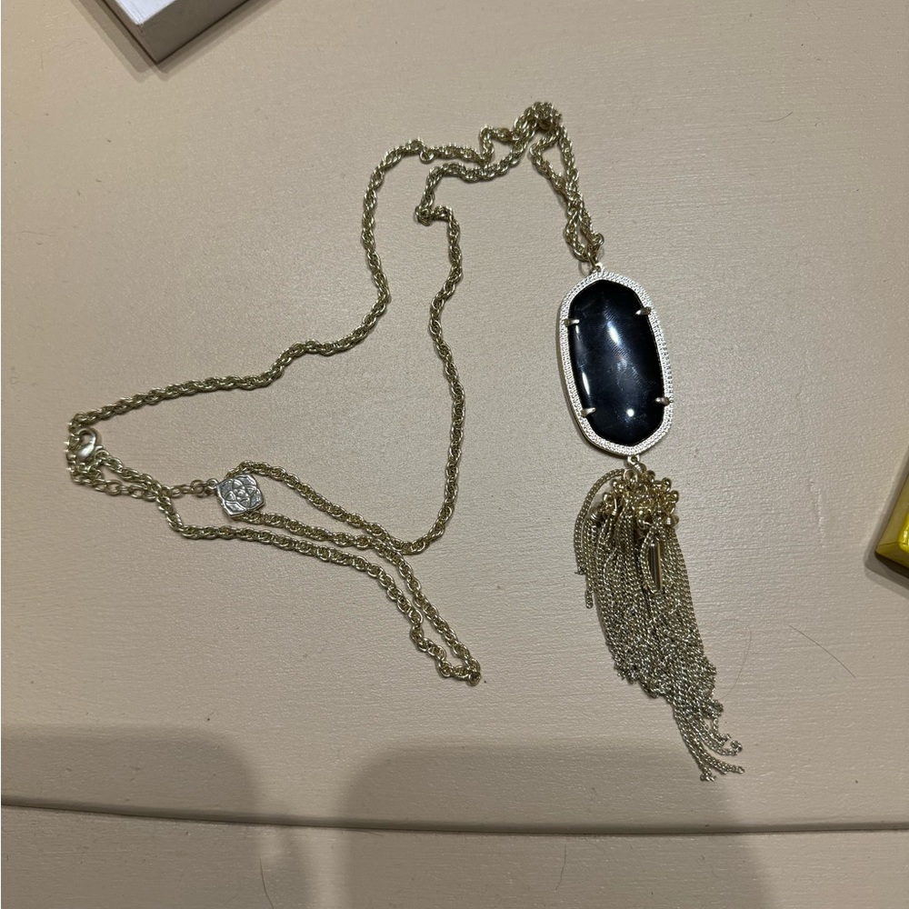 Kendra Scott Rayne Gold Long Pendant Necklace in Black Opaque